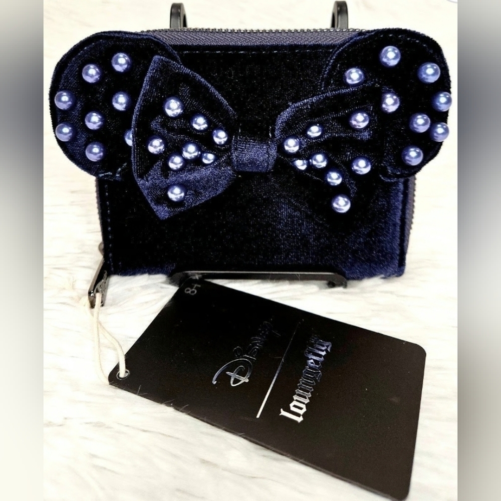 Loungefly Navy Velvet Pearl Bow Wallet